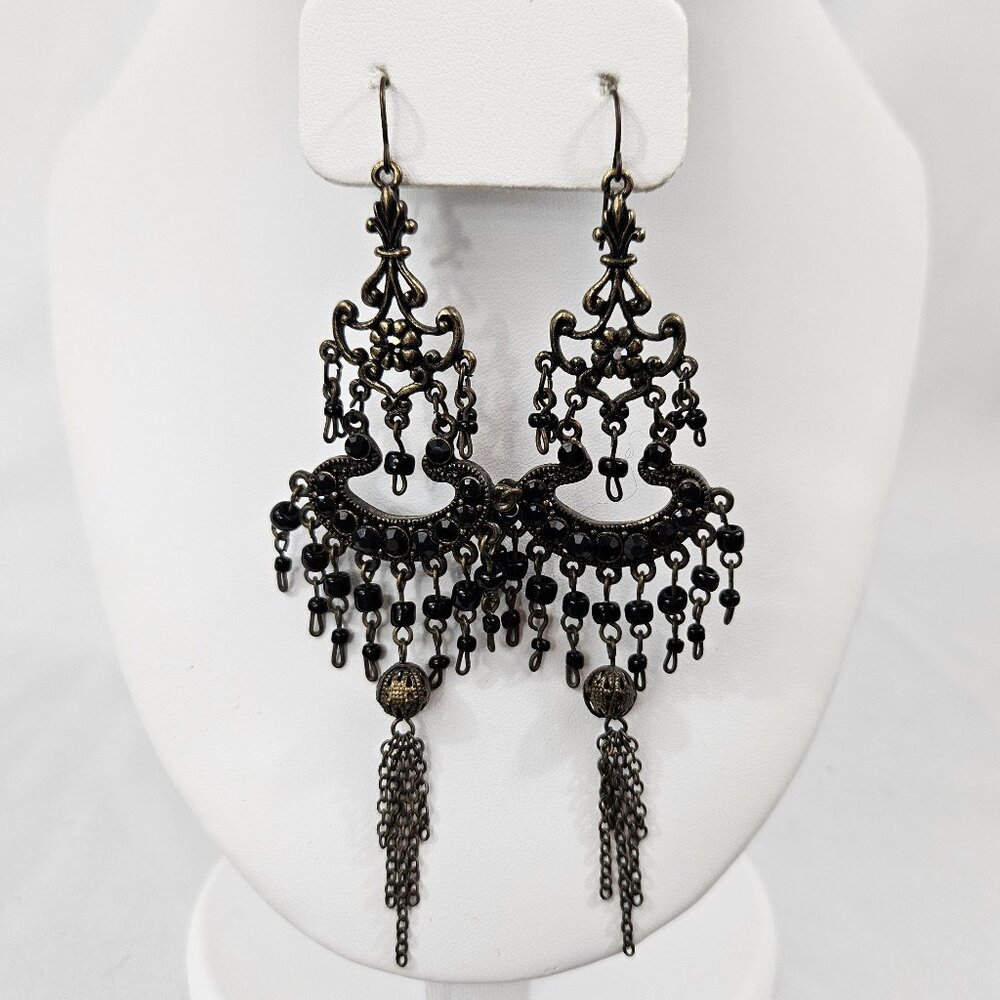 Chandelier Earrings with Black Gems